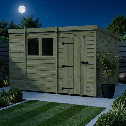 10 x 10 Pent Shed Tanalised (Single Door, With Windows) 2