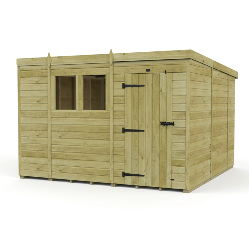10 x 10 Pent Shed Tanalised (Single Door, With Windows) 1