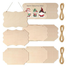 30 Pcs Unfinished Wood Sign Blank for Crafts Plaque Hanging Rectangle Slices Banners Ornament for DIY Painting Writing