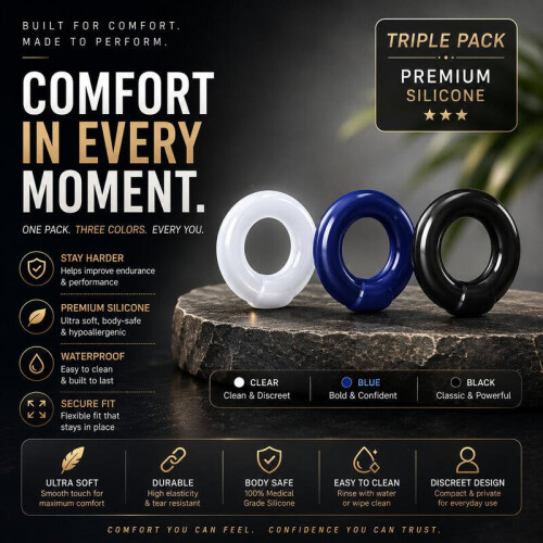 Premium Silicone Performance Ring Triple Pack Body-Safe Waterproof Flexible Fit 1