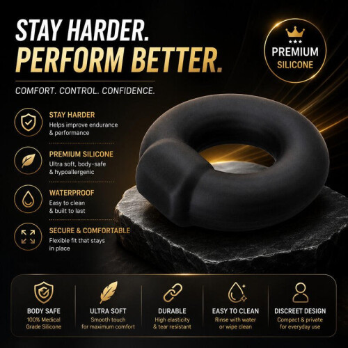 Premium Silicone Performance Ring Body-Safe Waterproof Flexible Black 1