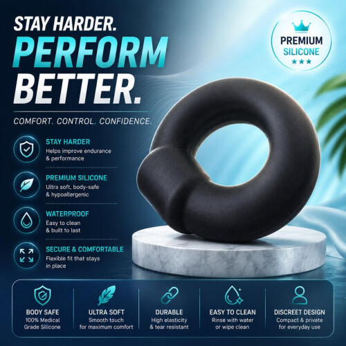 Premium Silicone Performance Ring Body-Safe Waterproof Flexible Black 2