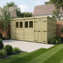 14 x 7 Pent Shed Tanalised (Double Door, With Windows)