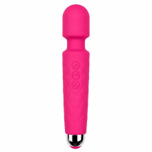 Rechargeable Wand Massager 20 Vibration Modes USB Waterproof Body-Safe Silicone Pink