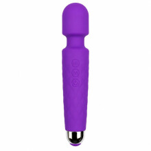 Rechargeable Wand Massager 20 Vibration Modes USB Waterproof Body-Safe Silicone Purple