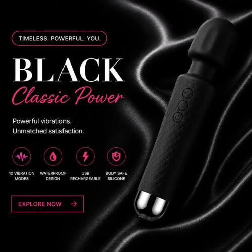 10 Mode Rechargeable Wand Massager Waterproof Silicone Deep Tissue Massage Black 1