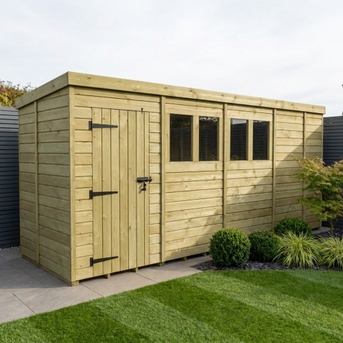 17 x 5 Pent Shed Tanalised (Single Door, With Windows)