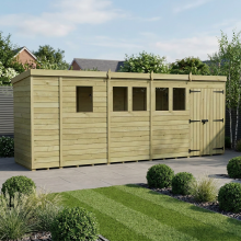 17 x 4 Pent Shed Tanalised (Double Door, With Windows)