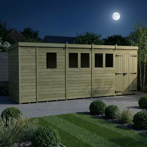 17 x 4 Pent Shed Tanalised (Double Door, With Windows) 2