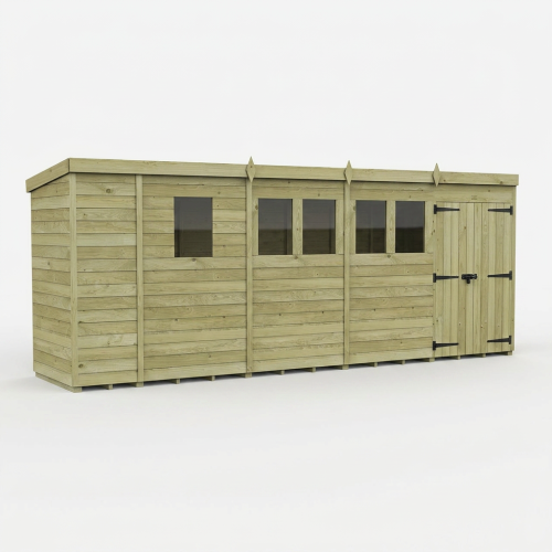 17 x 4 Pent Shed Tanalised (Double Door, With Windows) 1