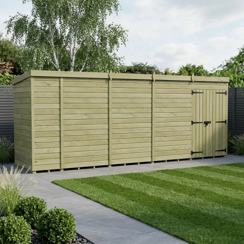 17 x 4 Pent Shed Tanalised (Double Door, No Windows)