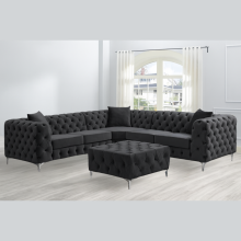 (Black, 5 Seater Corner) Chesterfield Velvet Sofa 2 & 3 Seater Sofa Couches Chaise Monaco 5 Seater Corner Sofa