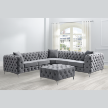 (Grey, 5 Seater Corner) Monaco Chesterfield Sofa Set Plush Velvet 2 Seater 3 Seater 3+2 Seater Corner Sofa