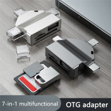 Multifunktionell 7 i 1 Kortläsare USB 2.0 Typ C Till  Adapter USB Flash Reader för PC Laptop Tillbehör Svart
