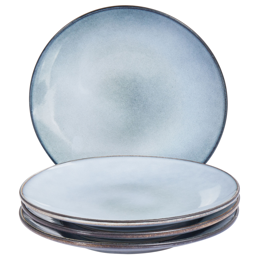 Beliani Set Of 4 Dinner Plates Juniper Stoneware Light Blue