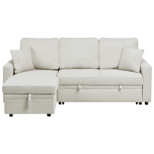 Corner Sofa Bed 3 Seater NASSJO Faux Linen Light Beige Right Hand