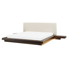 Bed with LED Faux Leather ZEN 160 x 200 cm (EU King Size) Dark Ash Wood