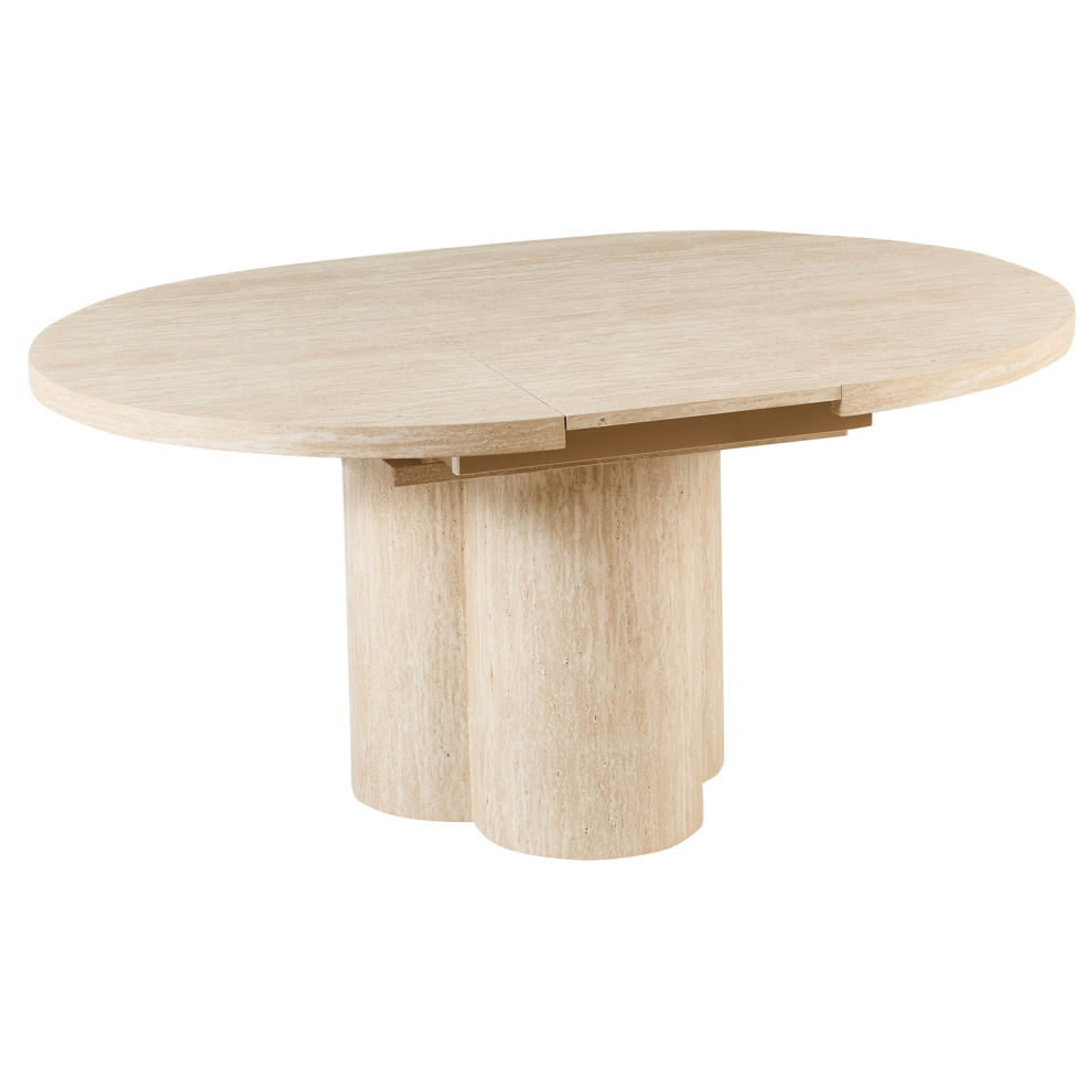 Beliani Extending Dining Table Moraine Travertine Effect 120/160 Cm 120 Cm
