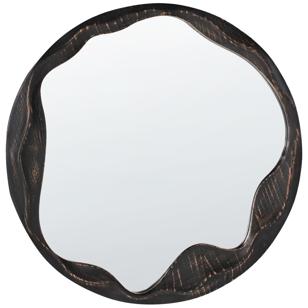 Beliani Wall Mirror Langon 60 Cm 60 Cm Pine Wood Dark Brown