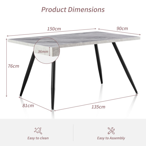 (White) 1.5M Wooden Dining Table 4-6 People Kitchen Tables 1