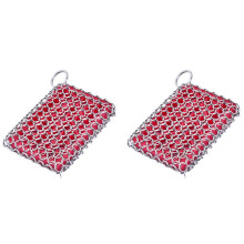 2X Cast Iron Skillet Cleaner,316 Stainless Steel Chainmail Cleaning Scrubber Silicone Scrubber,(Red)