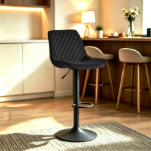 (Black) 1PCS Swivel Bar Stools Velvet Breakfast