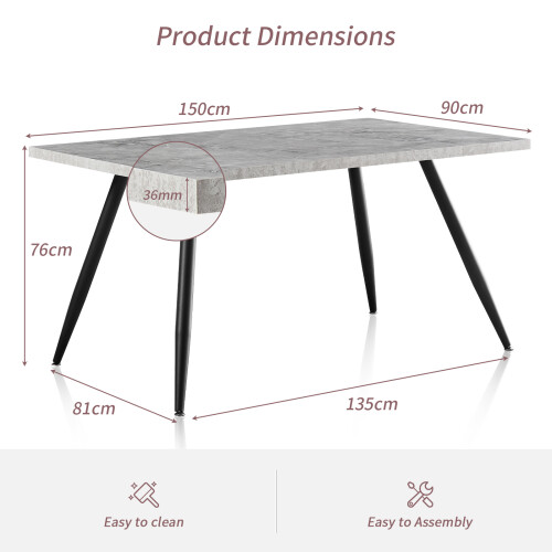 (Grey) 1.5M Wooden Dining Table 4-6 People Kitchen Tables 1