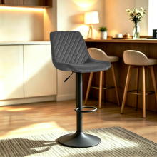 (Grey) 1PCS Swivel Bar Stools Velvet Breakfast
