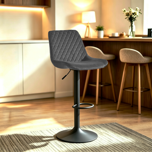 AINPECCA (Grey) 1PCS Swivel Bar Stools Velvet Breakfast