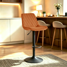 (Orange) 1PCS Swivel Bar Stools Velvet Breakfast