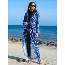 Dames Badpak Cover- Shirtjurk Badpak Cover- Strandkleding Blauw M