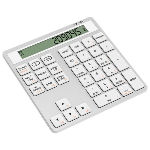 Ergonomic  Dual Mode Wireless Numeric Keyboard with Display Calculator 2in1 Wireless Number Keypad White 1