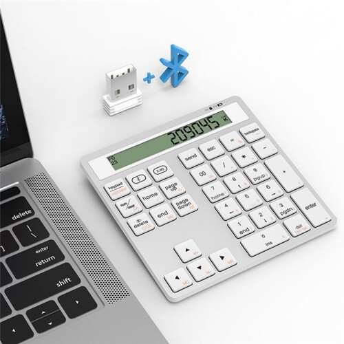 Ergonomic  Dual Mode Wireless Numeric Keyboard with Display Calculator 2in1 Wireless Number Keypad Grey 2