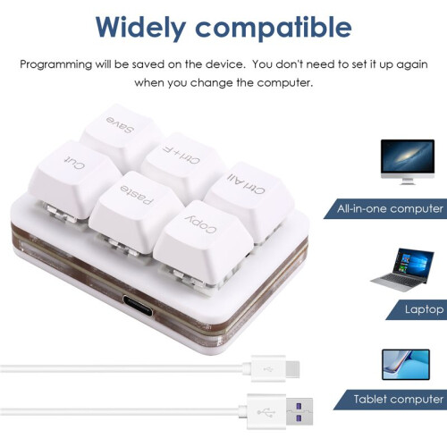 6Keys Copy Paste Search Save Cut Keyboard One Handed OSU Keypad Programmable Mechanical Shortcut Macro Keyboard White 2