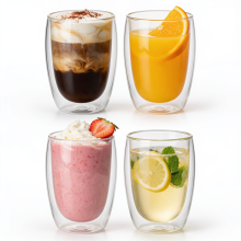 4x Pack Double Walled Insulated Thermal Coffee Glass Mug Tea Latte 350Ml