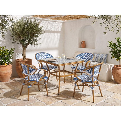 Beliani Bistro Table CASPRI 80 cm 80 cm PE Rattan Blue/ White 1