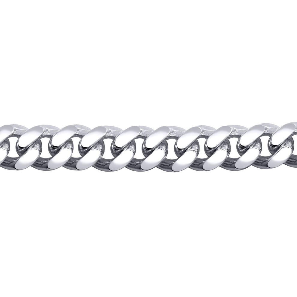 Jewelco London (22) Men's Rhodium Plated Sterling Silver Domed Curb Cuban 9Mm Chain Necklace - Acn021e