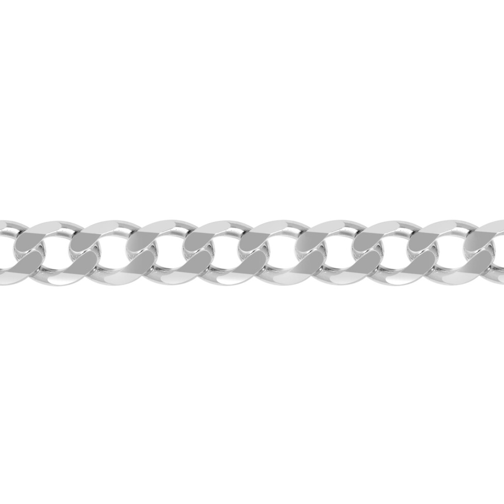Jewelco London (26) Men's Rhodium Plated Sterling Silver Diamond-Cut Flat Curb 9.5Mm Chain Necklace - Acn006j
