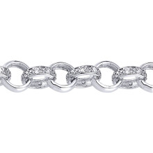 Jewelco London Ladies Rhodium Plated Sterling Silver Cubic Zirconia Pave Iced Belcher 8mm Chain Link Bracelet, 8 inch 20cm - ACN024A-8