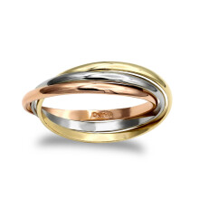 (Q) Jewelco London Ladies Solid 9ct Yellow White and Rose Gold Interlocked 2mm Russian Wedding Love Bond Ring - JRN155
