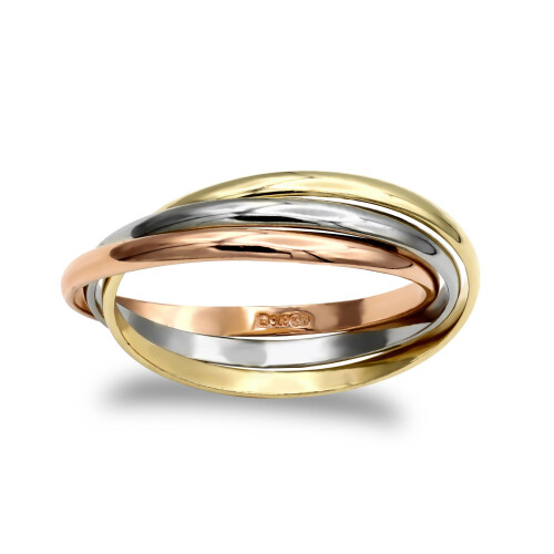 (Q) Jewelco London Ladies Solid 9ct Yellow White and Rose Gold Interlocked 2mm Russian Wedding Love Bond Ring - JRN155