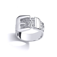 (E) Jewelco London Kids Rhodium Plated Sterling Silver Filigree Carved Belt Buckle Ring - GVR16K
