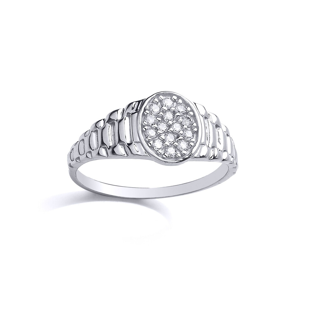 Jewelco London (A) Kids Sterling Silver Cubic Zirconia Watch Strap Oval Cluster Signet Ring - Gvr23k