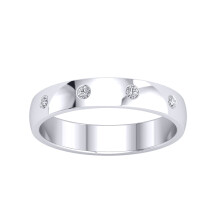 (Q) Jewelco London Ladies Platinum Plated Sterling Silver CZ D-Shape 5 Stone Half Eternity Wedding Band Ring 4mm - GVR937