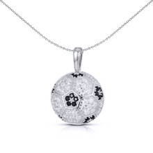Jewelco London Men's Rhodium Silver Black Round Brilliant CZ Encrusted 3D Football Soccer Ball Charm Pendant - APD189
