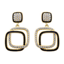 Jewelco London 14k Gold-plated Silver Round CZ Interlocked Squares "Copy" Icon Drop Earrings - AES214