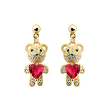 Jewelco London 14k Gold-plated Silver Red Heart CZ Teddy Bears Love Drop Earrings - AES218