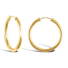 Jewelco London Ladies 9ct Yellow Gold Collar Capped Sleeper 2.5mm Hoop Earrings 40mm - JER742E