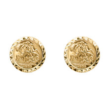Jewelco London Unisex Solid 9ct Yellow Gold St George & Dragon 1999 Medallion Stud Earrings, 10mm - JES376