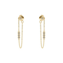 Jewelco London Ladies Solid 9ct Yellow Gold Cubic Zirconia Solitaire Trilogy Shoulder Duster Chain Drop Earrings - JER827